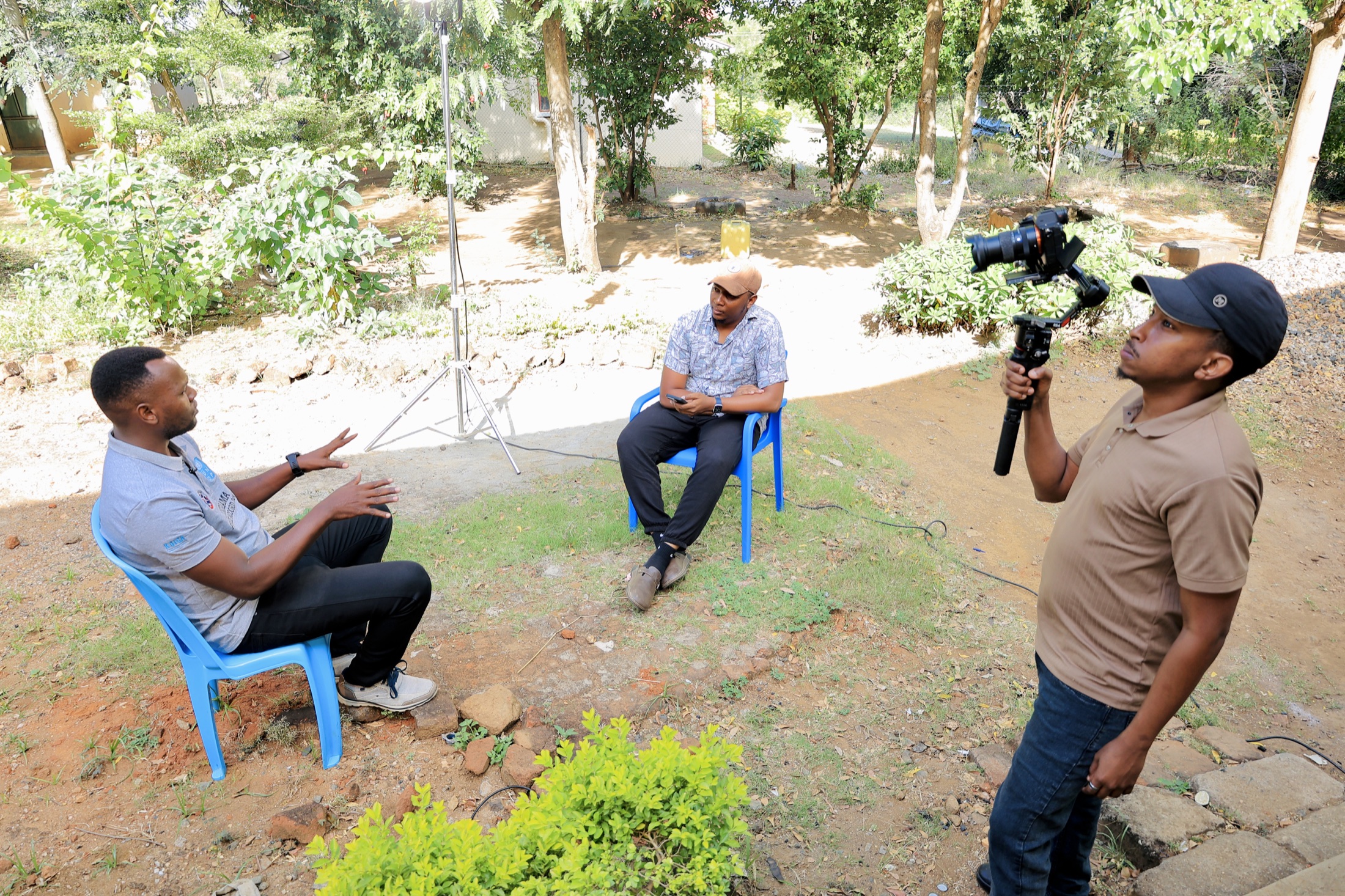 Documentary interview being recorded outdoors